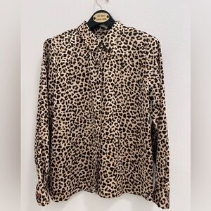 Men's Leopard Print Button-Up Shirt - Beige/Black